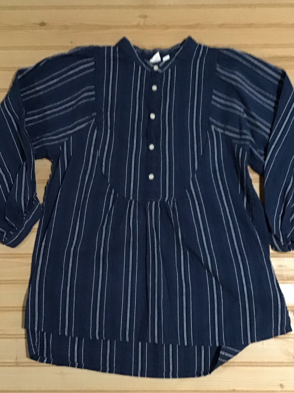 Gap Navy & White Striped Button-Front Bib Popover 100% Cotton Textured Top Small